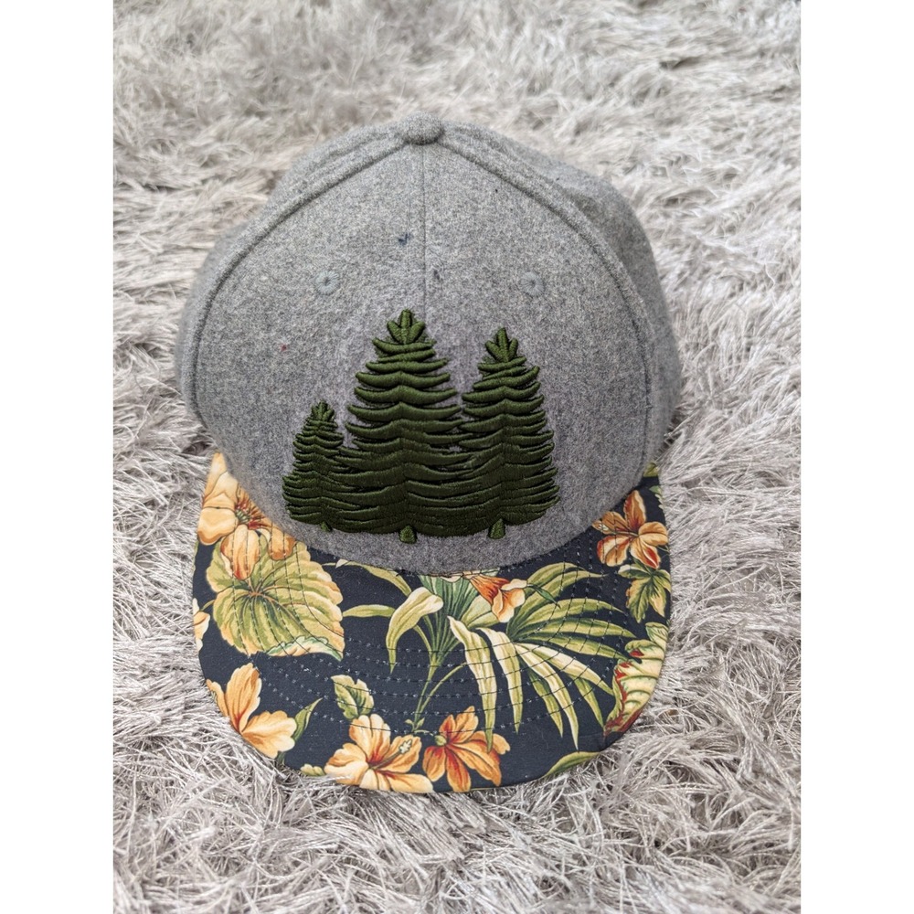 Carbon Elements Burr Pine Tree Wool‎ Blend Snapback Hat Gray Floral Brim